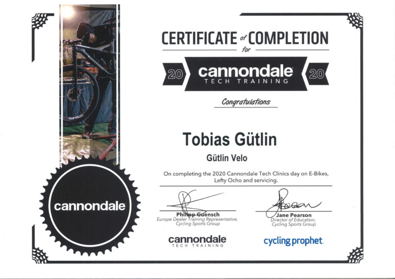 Cannondale Zertifikat Gütlin Velo